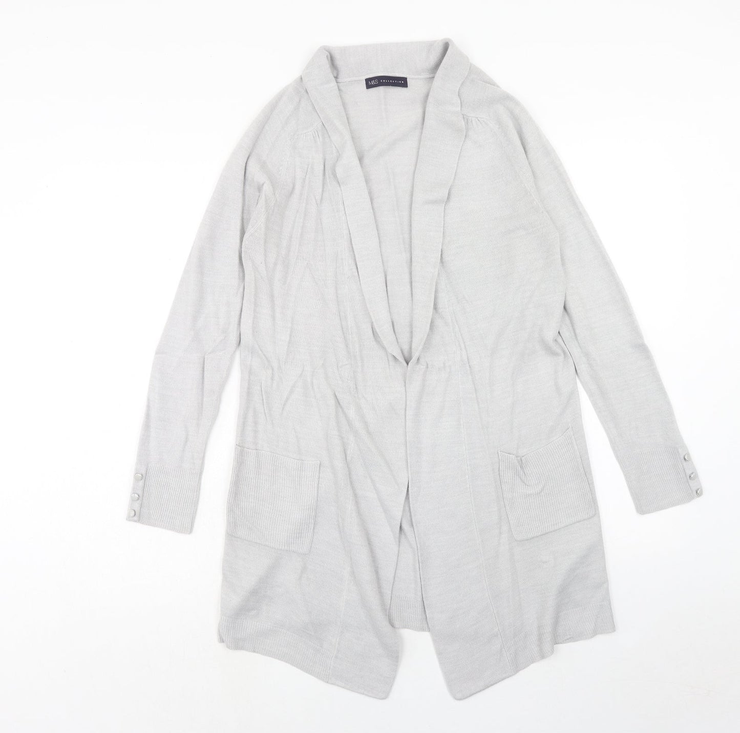 Marks and Spencer Womens Grey V-Neck Acrylic Cardigan Jumper Size 10