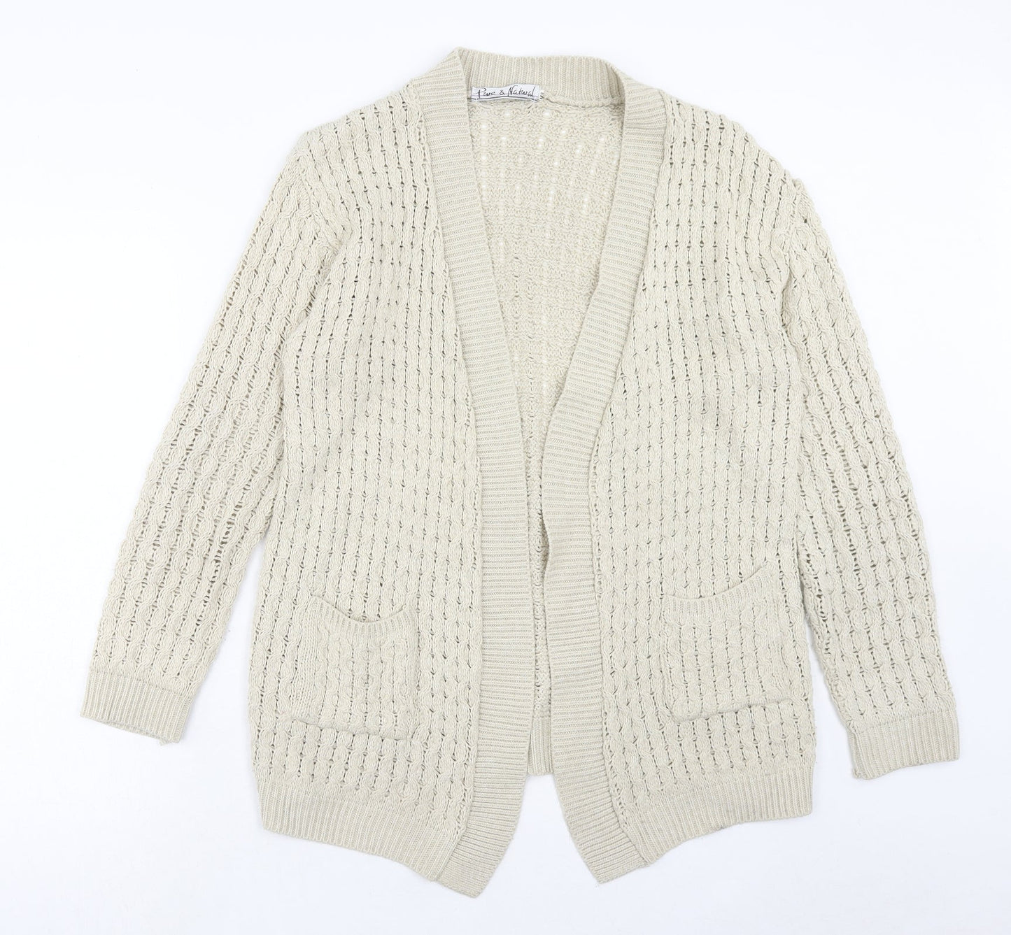 Pure & Natural Womens Beige V-Neck Acrylic Cardigan Jumper Size M - Size M/L