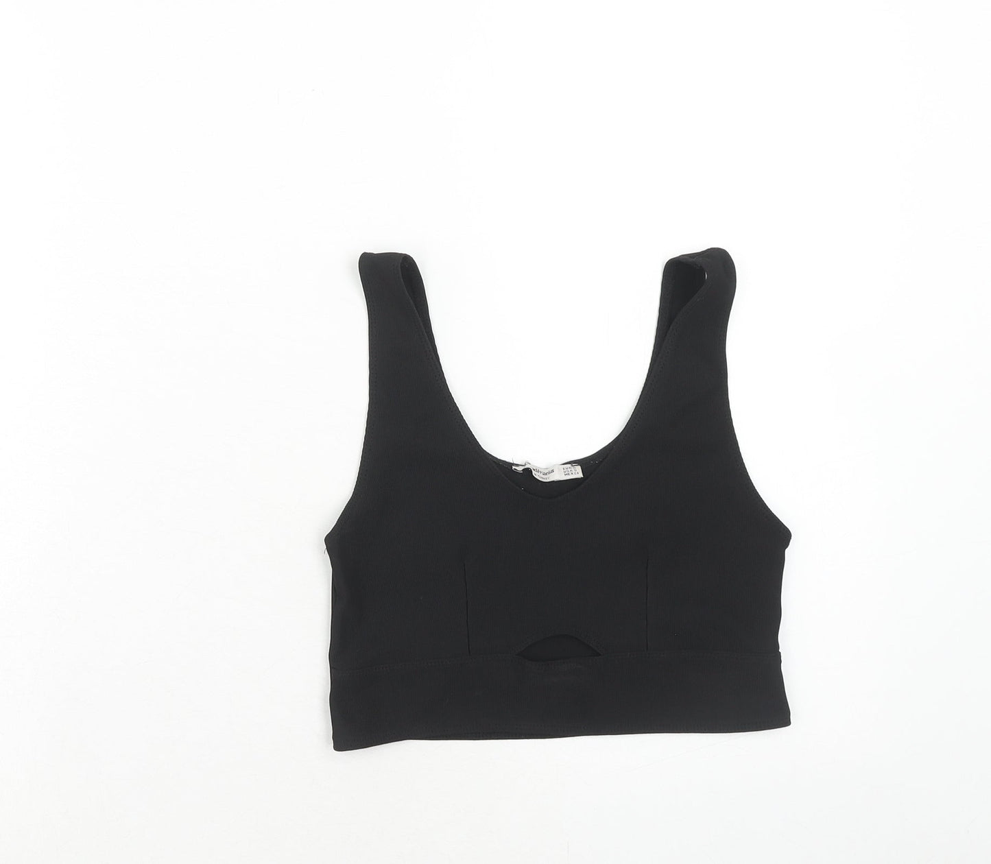 Stradivarius Womens Black Polyester Cropped Tank Size S Scoop Neck