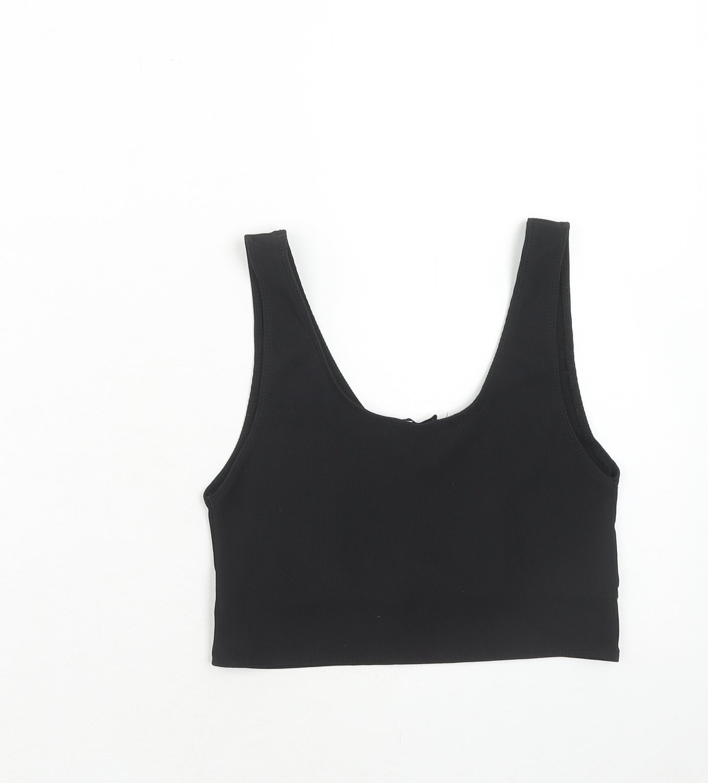 Stradivarius Womens Black Polyester Cropped Tank Size S Scoop Neck