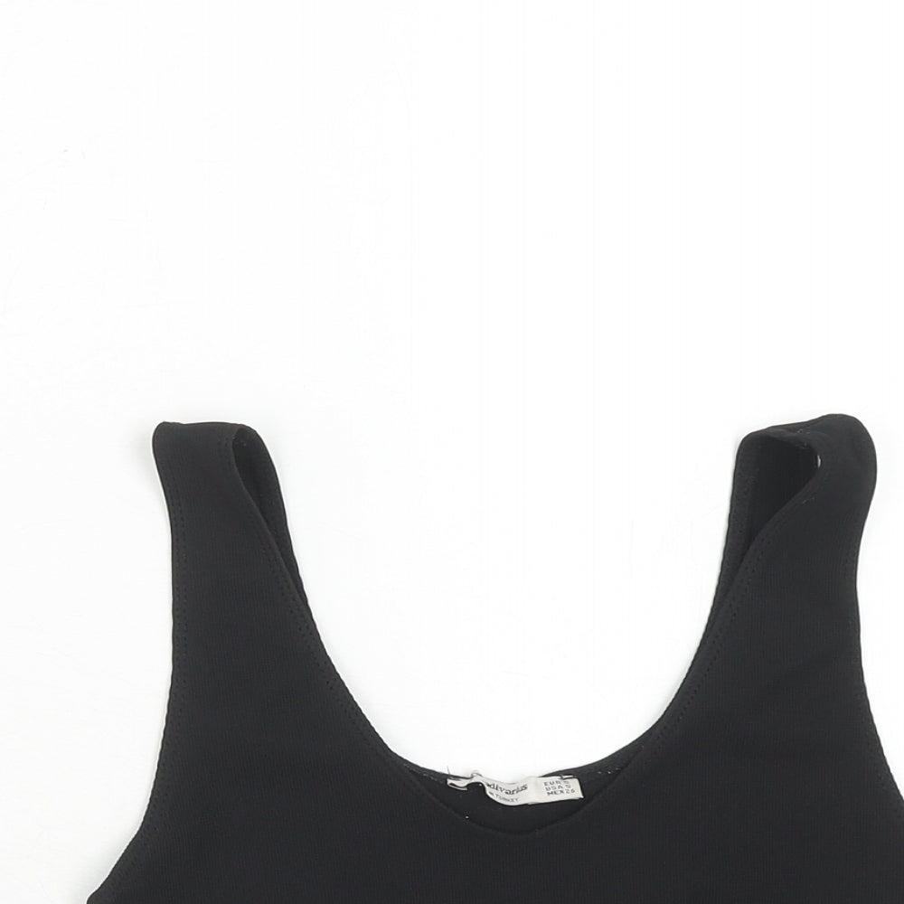 Stradivarius Womens Black Polyester Cropped Tank Size S Scoop Neck