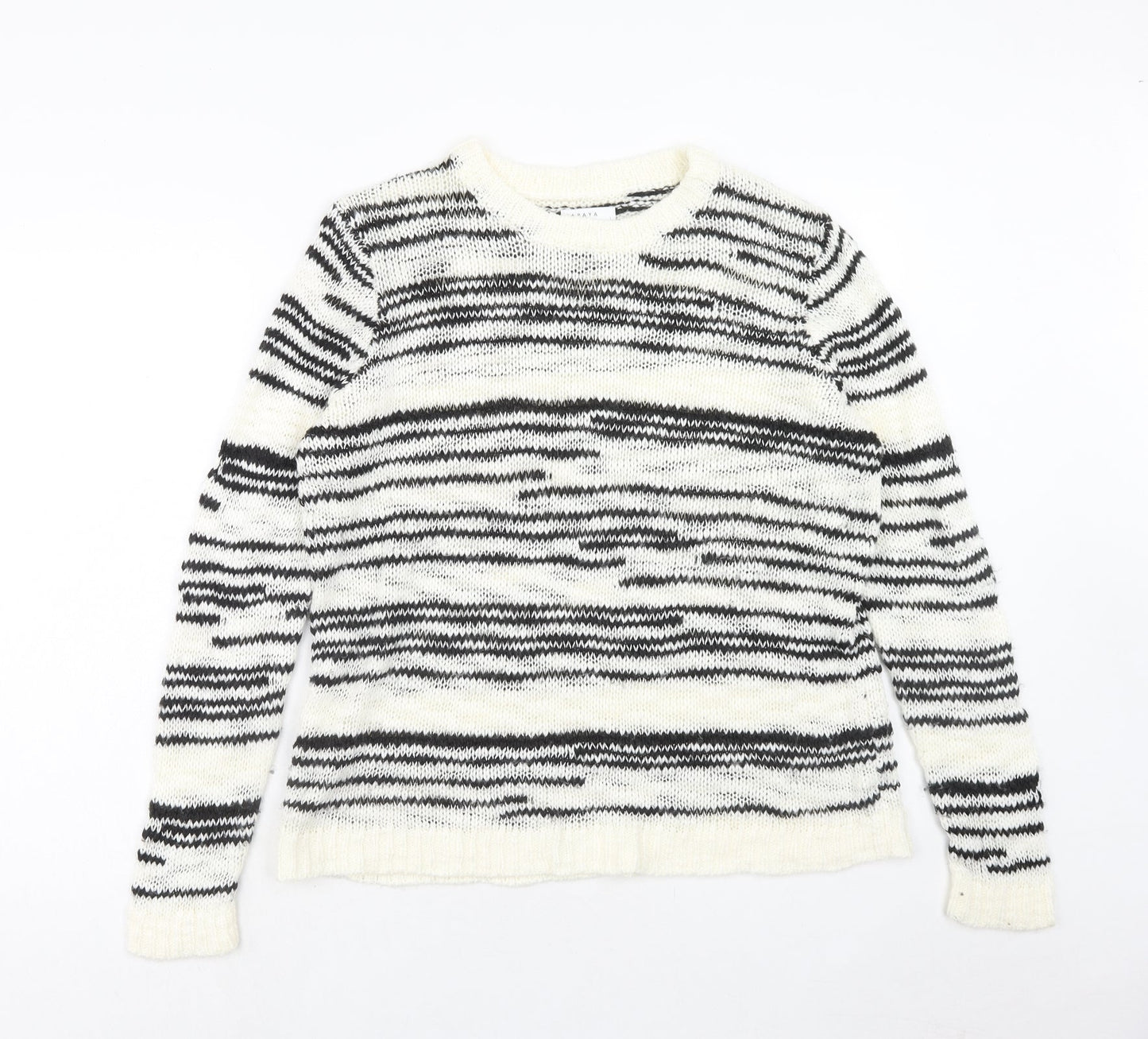 PAPAYA Womens White Round Neck Striped Acrylic Pullover Jumper Size L