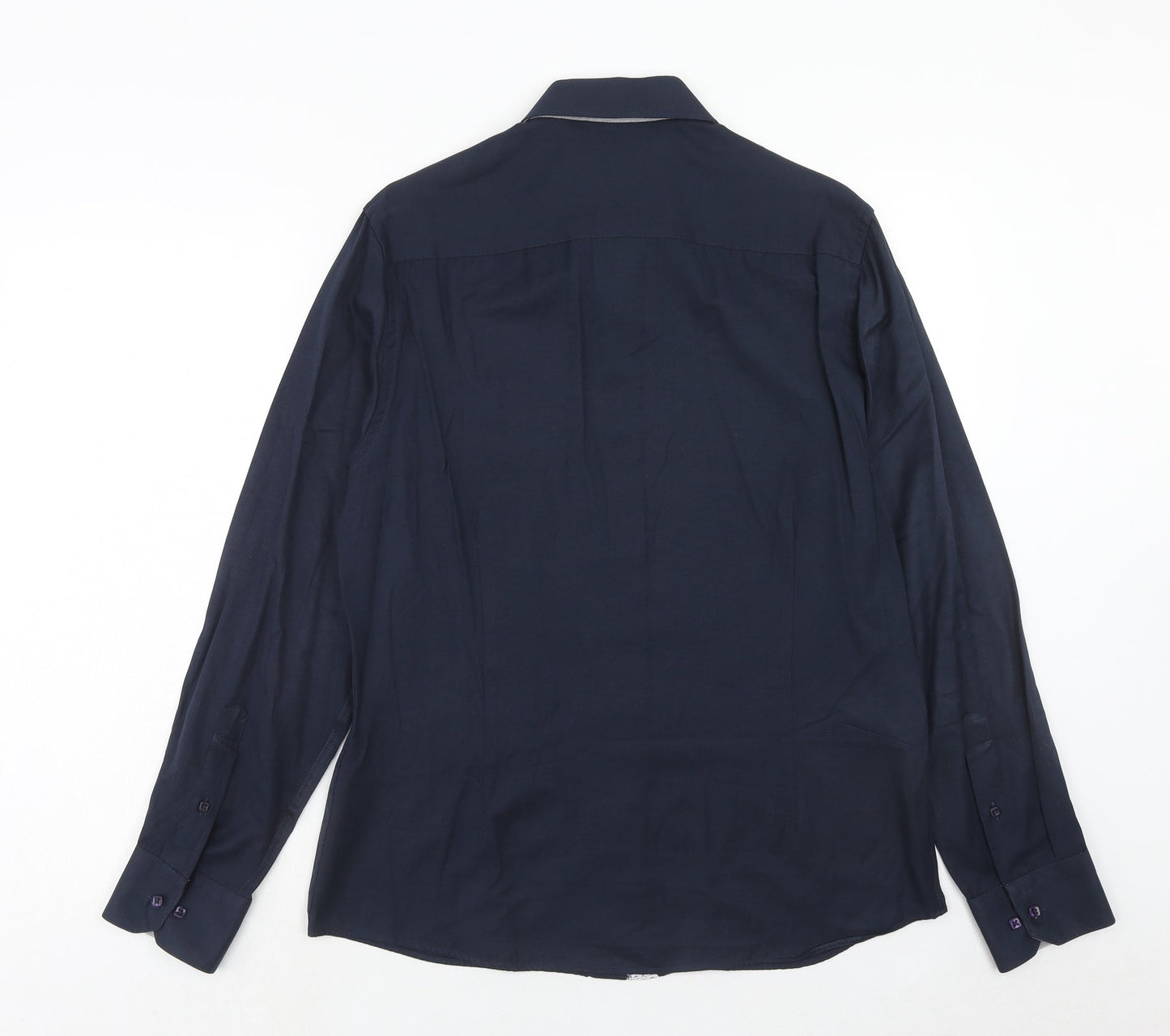 Spitalfields Mens Blue Polyester Button-Up Size 16.5 Collared Button