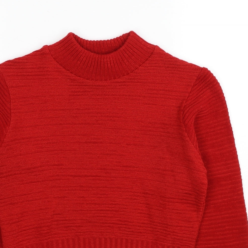 PRETTYLITTLETHING Womens Red Mock Neck Acrylic Pullover Jumper Size S