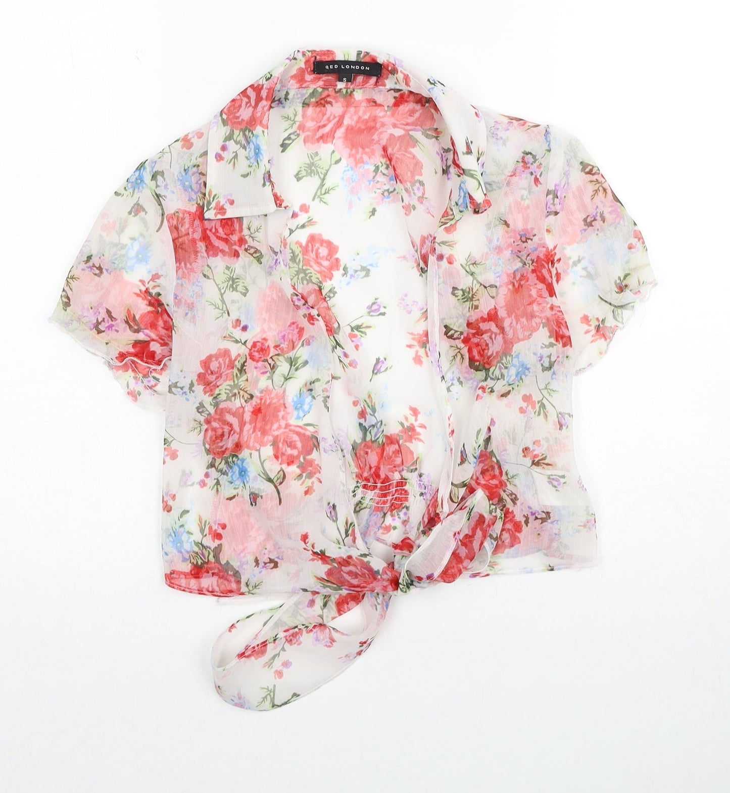 QED London Womens Multicoloured Floral Polyester Basic Blouse Size S Collared