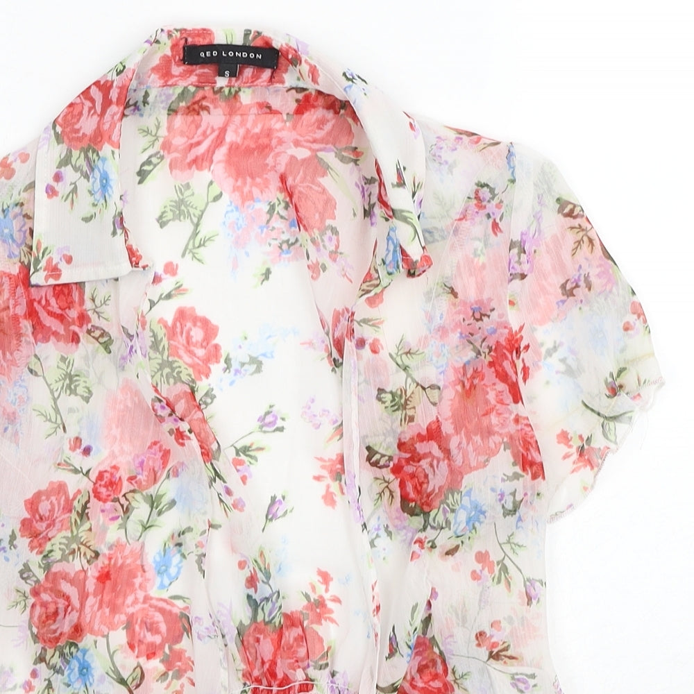 QED London Womens Multicoloured Floral Polyester Basic Blouse Size S Collared