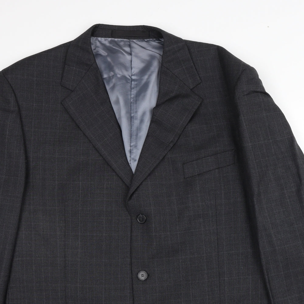 Marks and Spencer Mens Grey Plaid Wool Jacket Suit Jacket Size L Regular