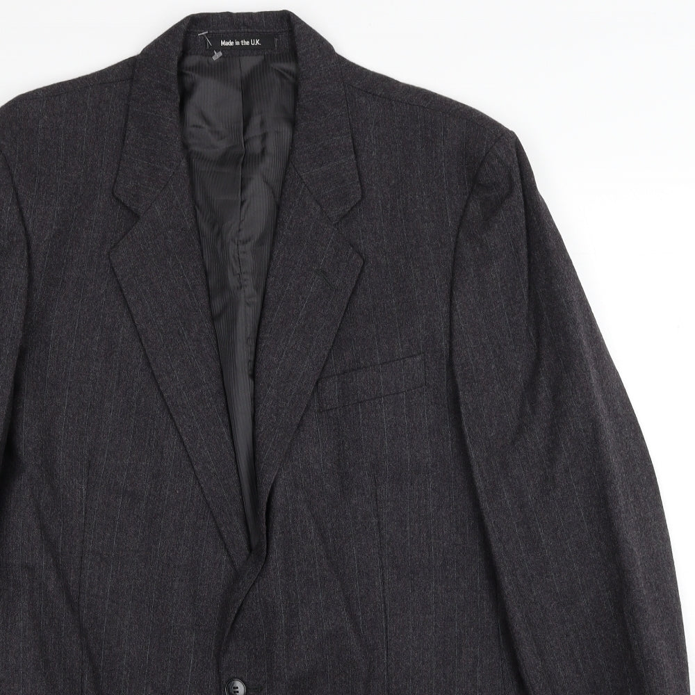 Marks and Spencer Mens Grey Striped Wool Jacket Suit Jacket Size 42 Regular