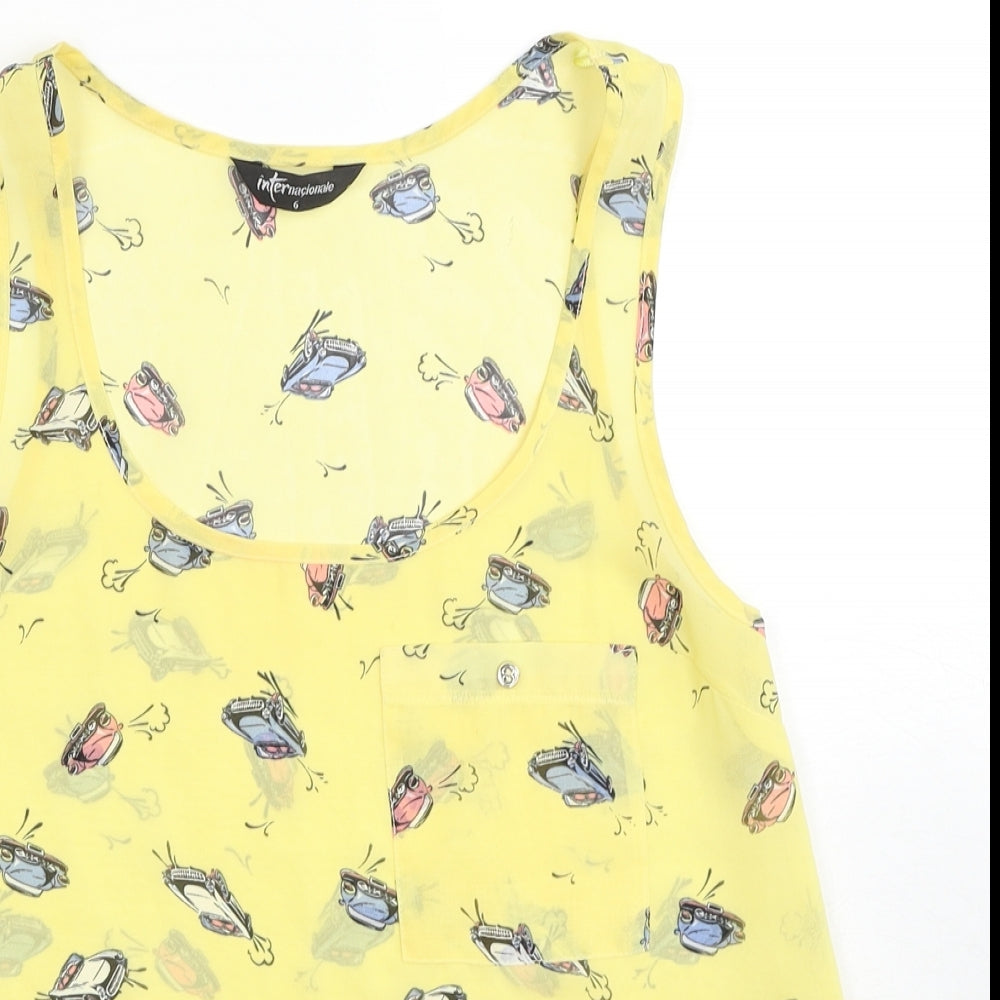 Internacionale Womens Yellow Geometric Polyester Basic Tank Size 6 Round Neck - Cars