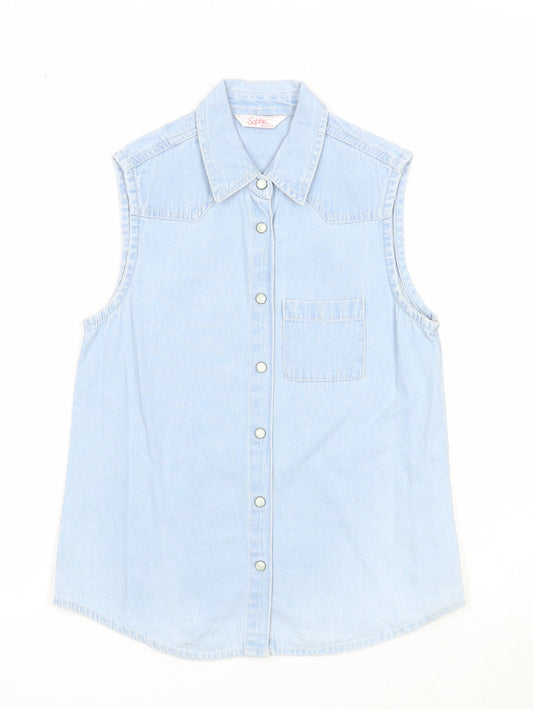Sophie Girls Blue Cotton Basic Button-Up Size 12-13 Years Collared Snap