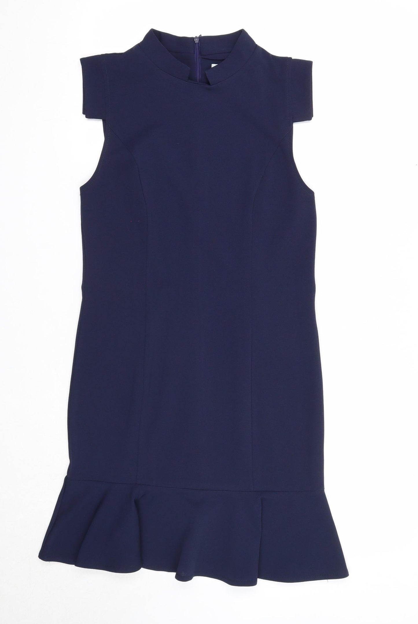 Unique21 Womens Blue Polyester Shift Size 10 Round Neck Zip