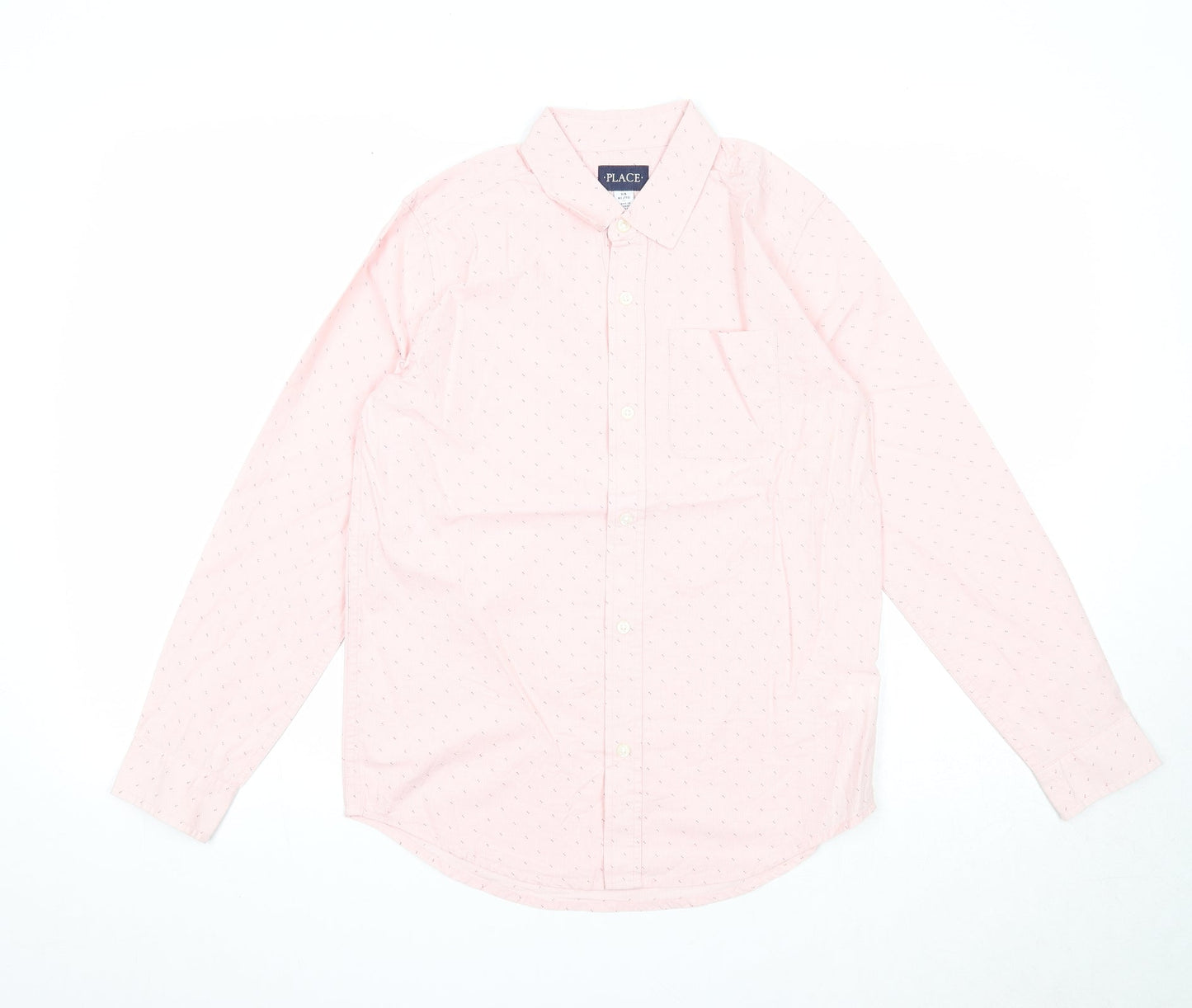 Place Mens Pink Geometric Cotton Button-Up Size 14 Collared Button