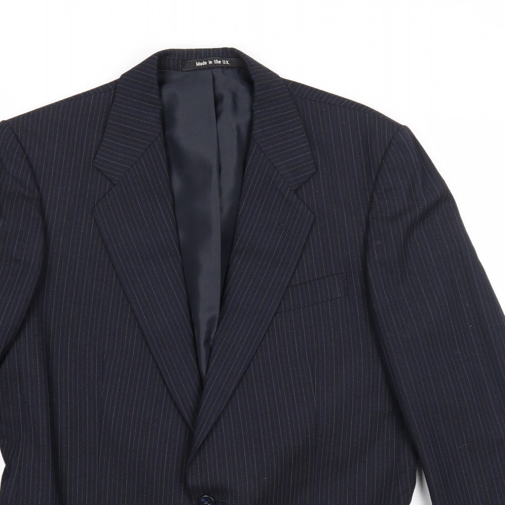 St Michael Mens Blue Striped Polyester Jacket Suit Jacket Size 38 Regular