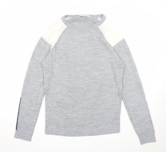 River Island Mens Grey Round Neck Acrylic Pullover Jumper Size S Long Sleeve