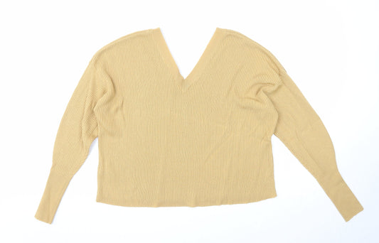 ASOS Womens Beige V-Neck Acrylic Pullover Jumper Size 10