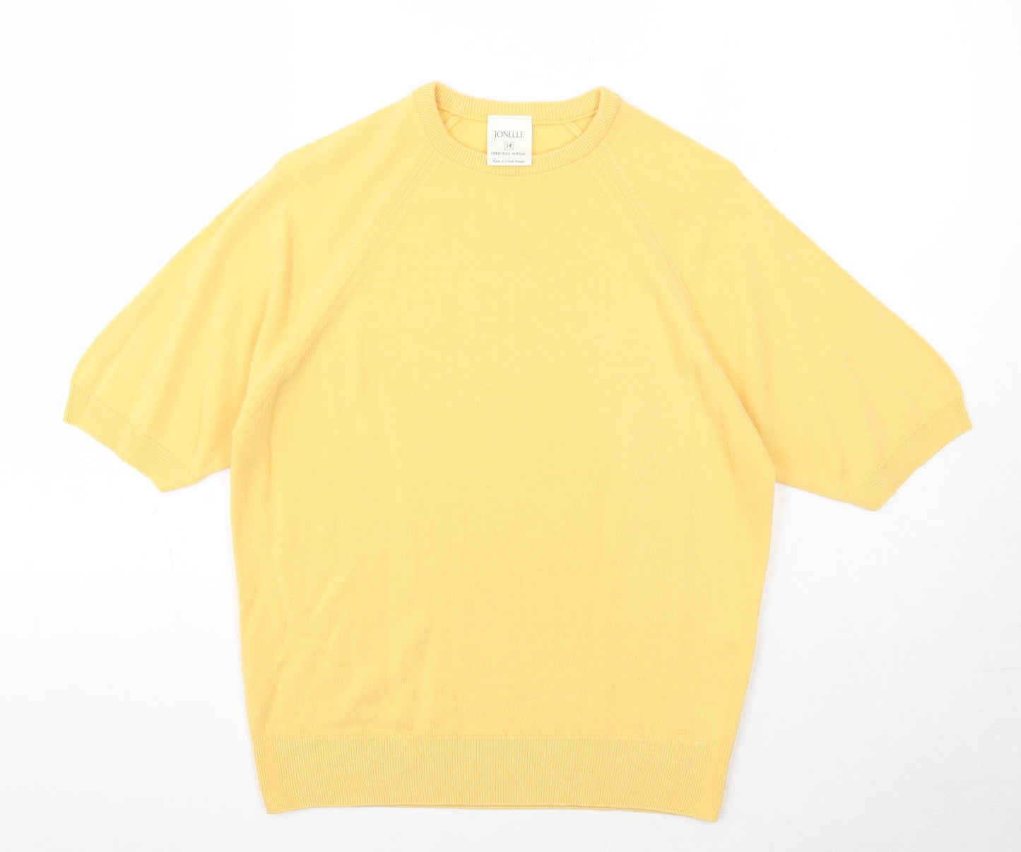 Jonelle Womens Yellow Round Neck Acrylic Pullover Jumper Size 14