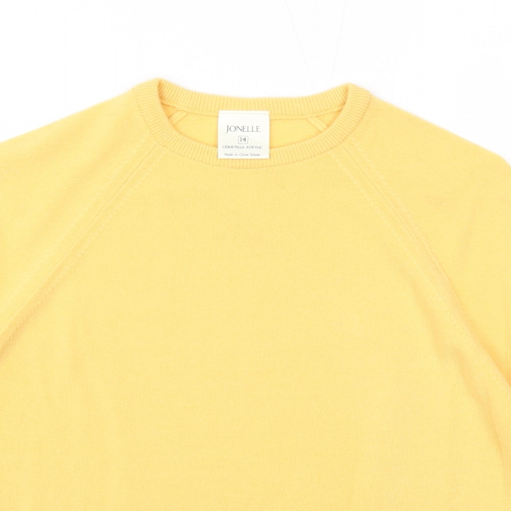 Jonelle Womens Yellow Round Neck Acrylic Pullover Jumper Size 14