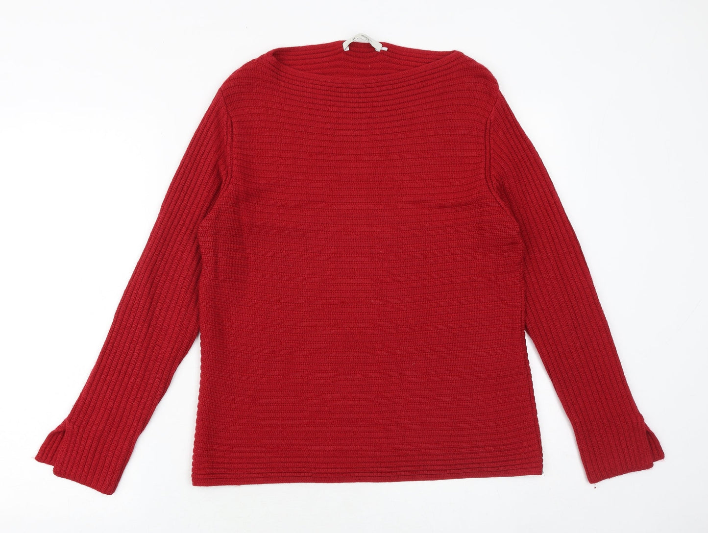 monari Womens Red Boat Neck Herringbone Polyester Pullover Jumper Size 16