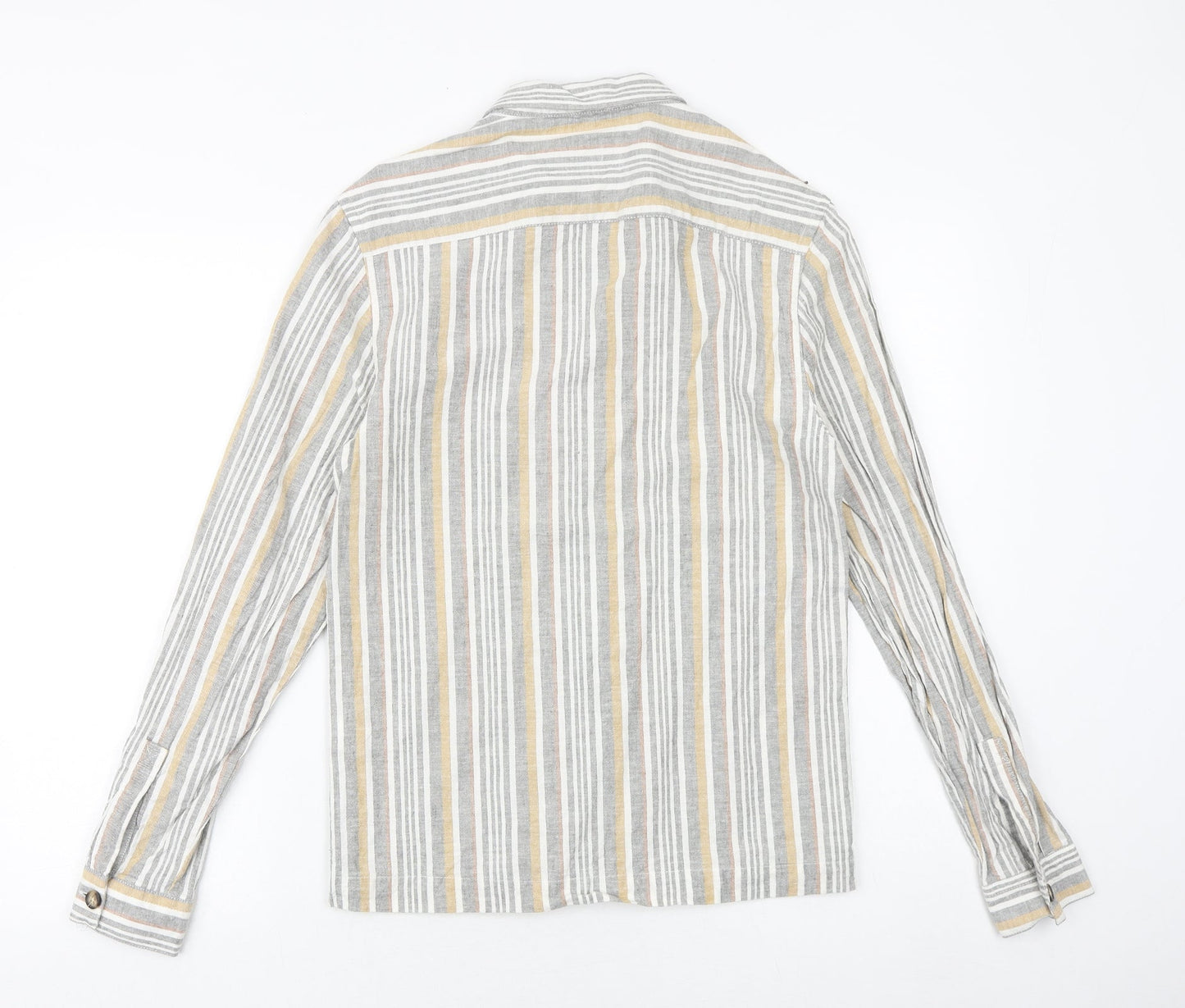River Island Mens Grey Striped Cotton Button-Up Size S Collared Zip