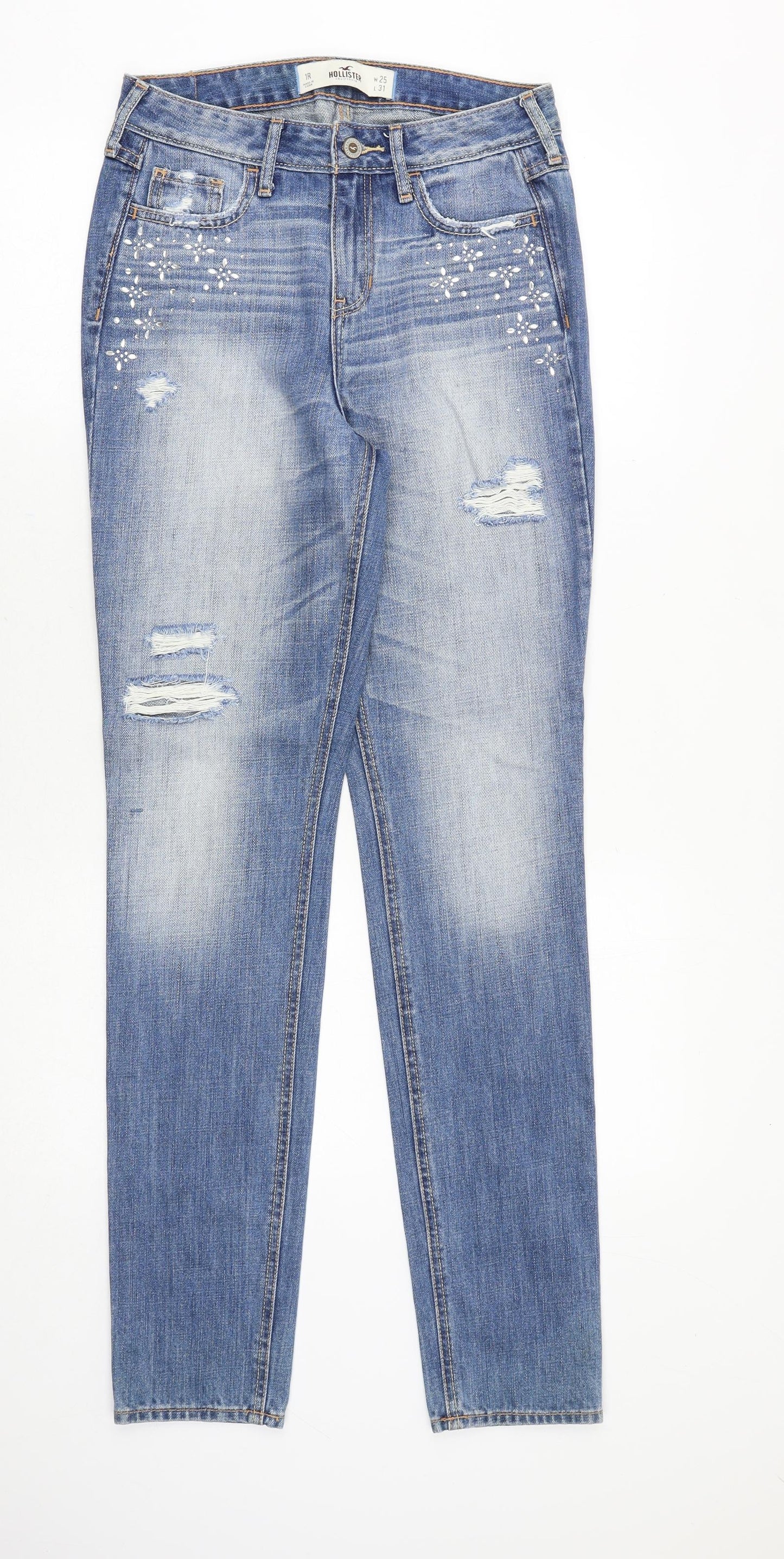 Hollister Womens Blue Cotton Straight Jeans Size 25 in Regular Zip
