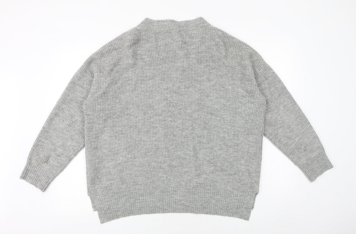 New Look Womens Grey V-Neck Acrylic Pullover Jumper Size L