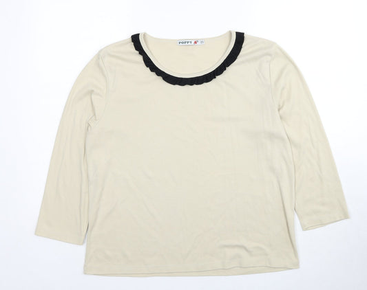 Poppy Womens Beige Polyester Basic Blouse Size 16 Round Neck