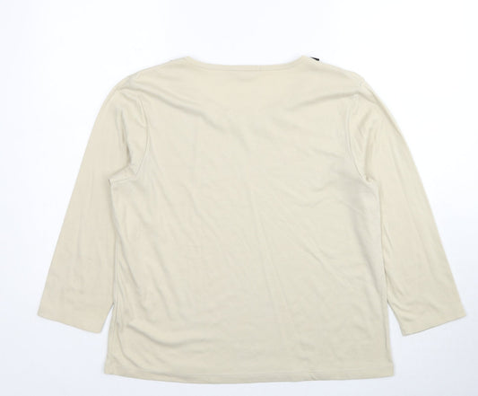 Poppy Womens Beige Polyester Basic Blouse Size 16 Round Neck