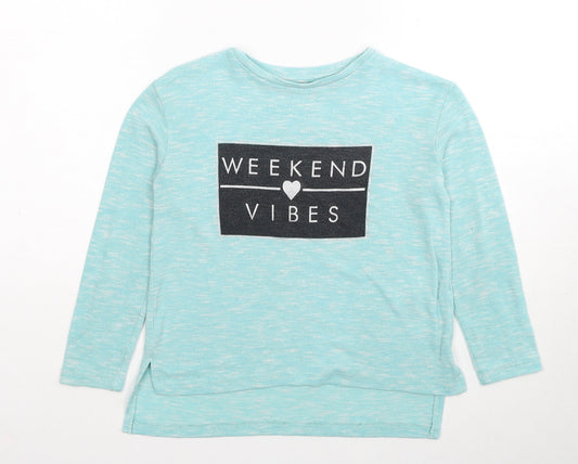 Young Dimension Girls Blue Round Neck Geometric Polyester Pullover Jumper Size 7-8 Years Pullover - Weekend Vibes