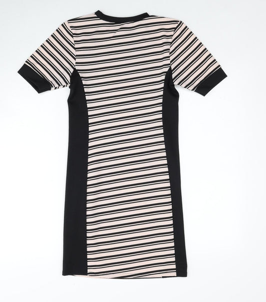 Ladies Look Womens Pink Striped Polyester A-Line Size S Round Neck Pullover