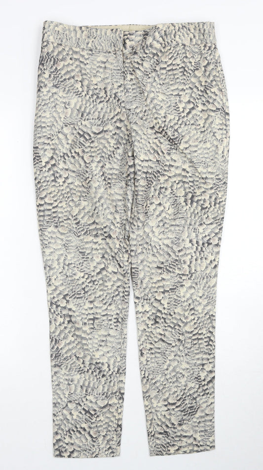 South Womens Beige Geometric Polyacrylate Fibre Trousers Size 10 Regular Zip
