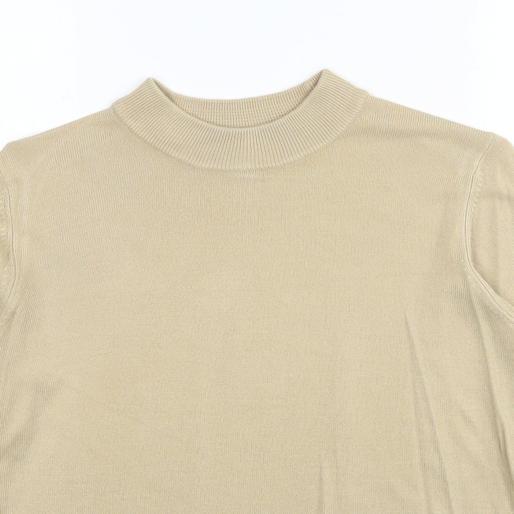 Marks and Spencer Womens Beige Mock Neck Acrylic Pullover Jumper Size 12