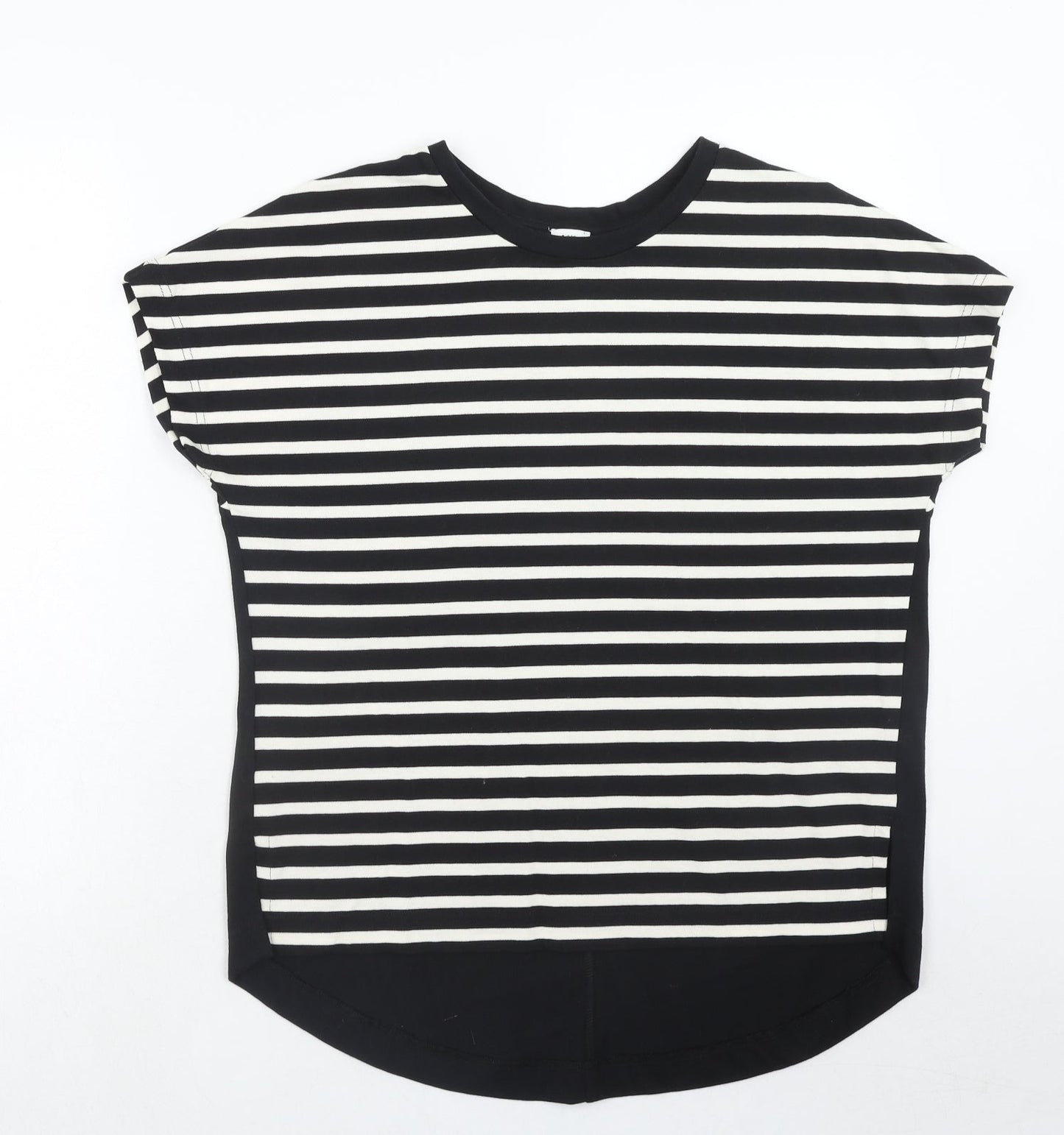 Kinn Womens Black Striped Cotton Basic Blouse Size XS Round Neck