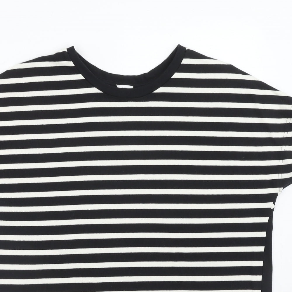 Kinn Womens Black Striped Cotton Basic Blouse Size XS Round Neck