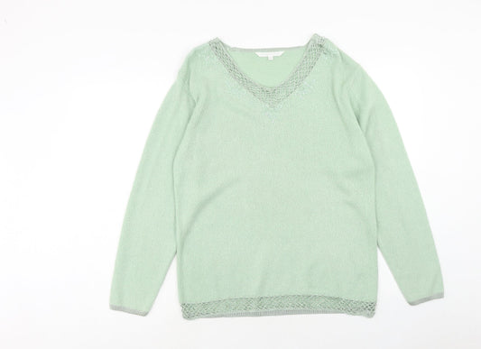 Elizabeth Scott Mens Green V-Neck Acrylic Pullover Jumper Size M Long Sleeve