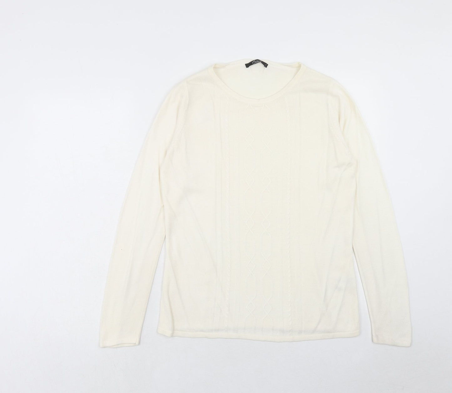 Bonmarché Womens Ivory Round Neck Acrylic Pullover Jumper Size S