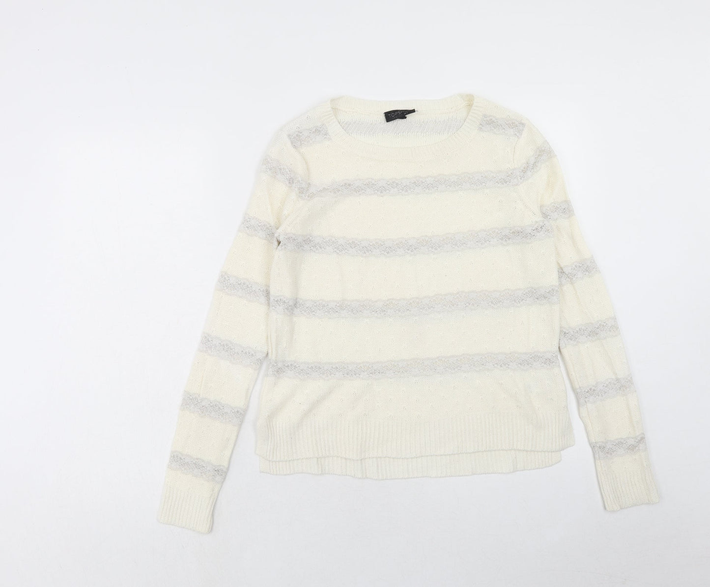 Topshop Womens Ivory Round Neck Striped Acrylic Pullover Jumper Size 6