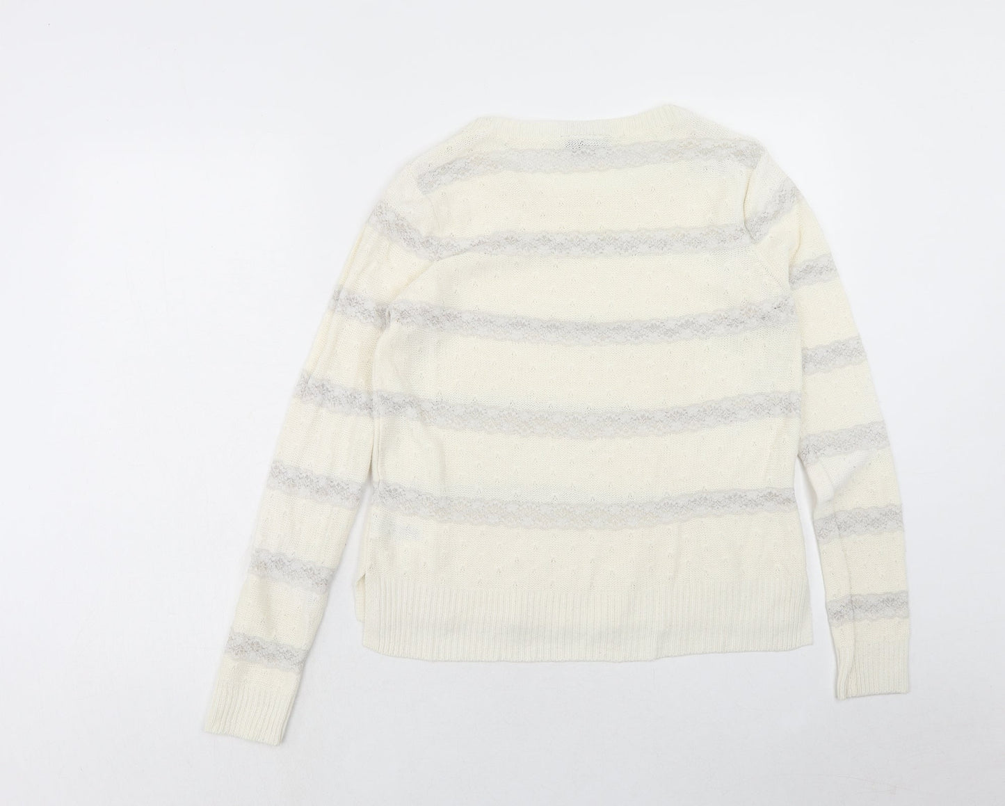 Topshop Womens Ivory Round Neck Striped Acrylic Pullover Jumper Size 6