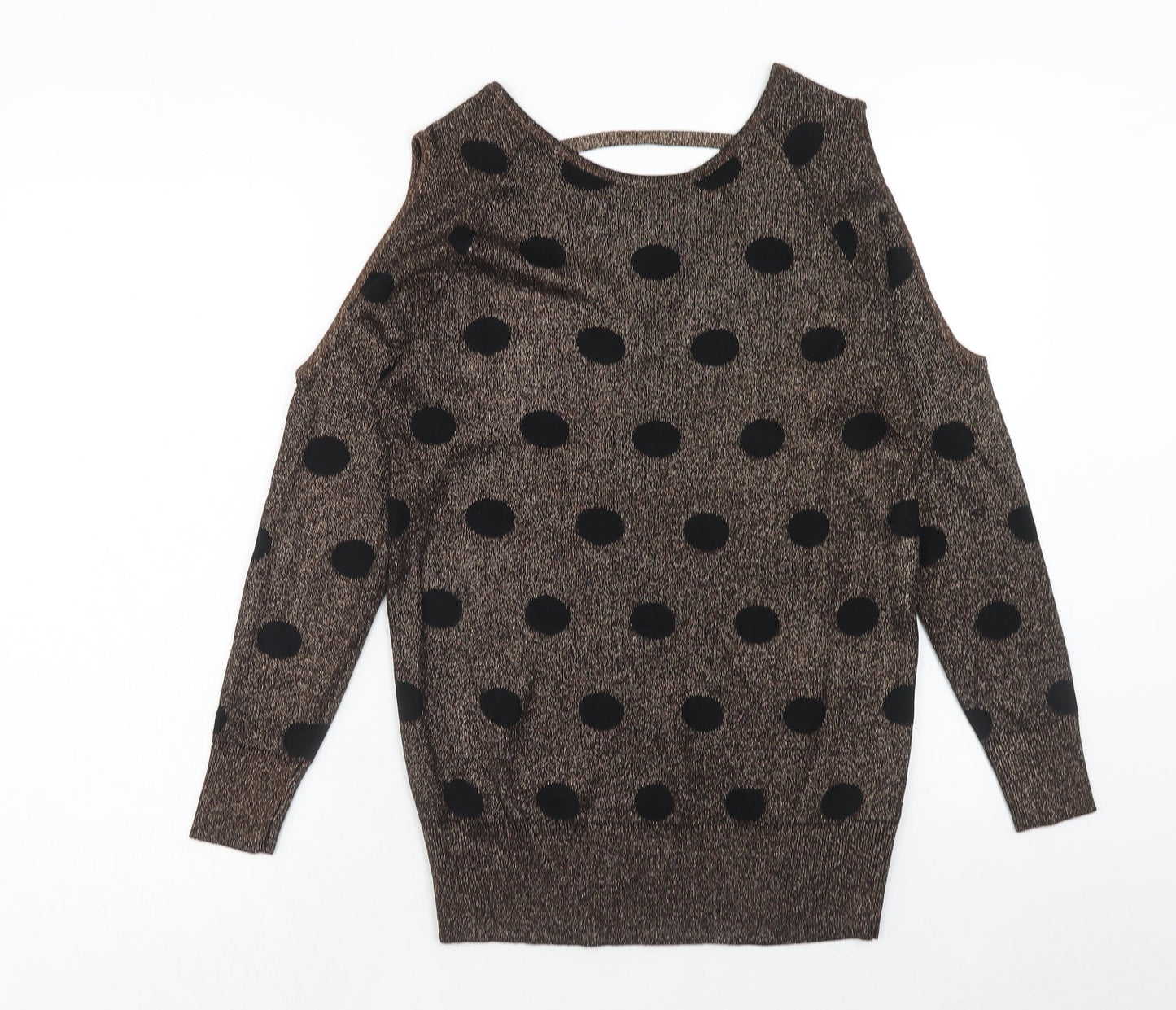 Papaya Womens Brown Round Neck Polka Dot Viscose Pullover Jumper Size 10 - Cold Shoulder