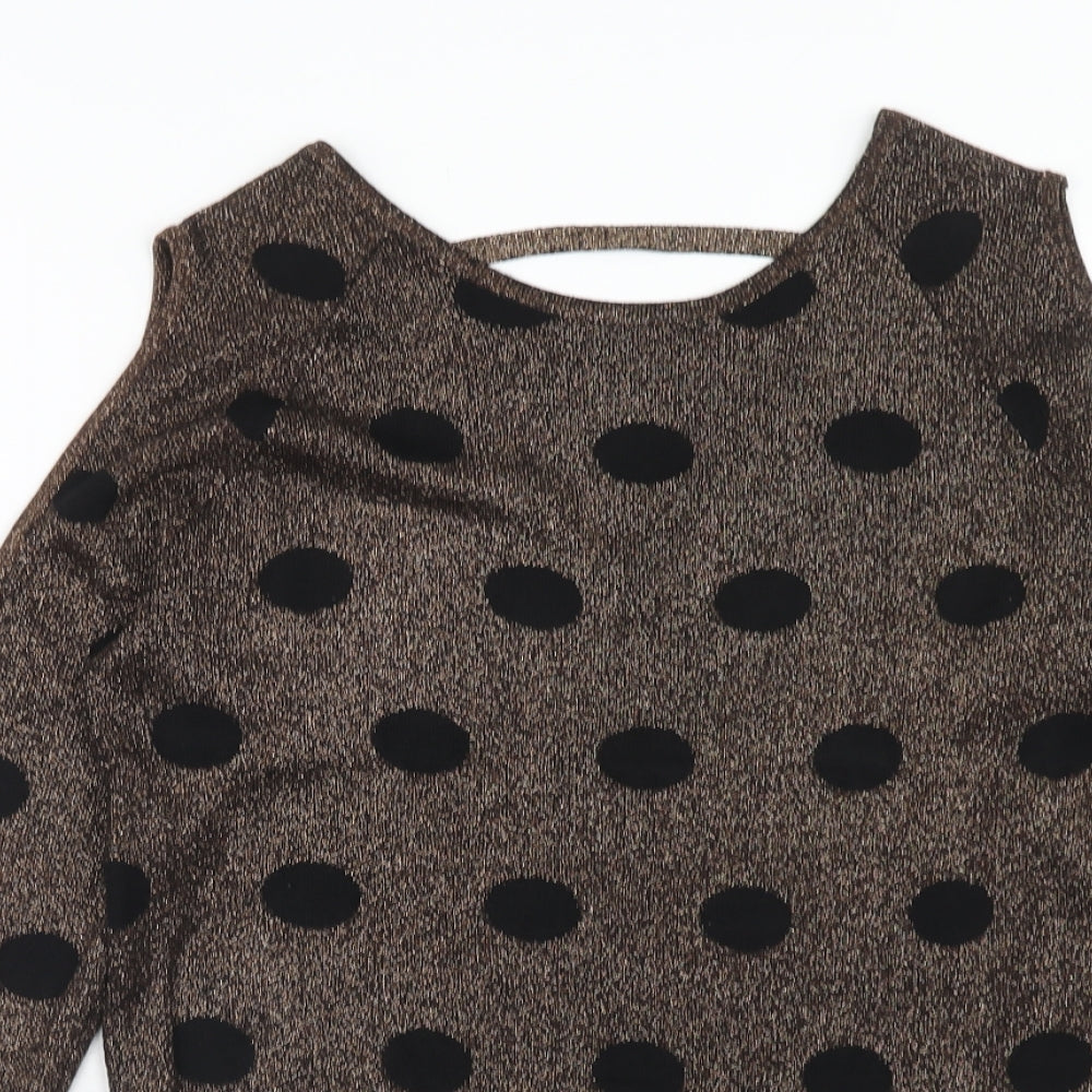Papaya Womens Brown Round Neck Polka Dot Viscose Pullover Jumper Size 10 - Cold Shoulder