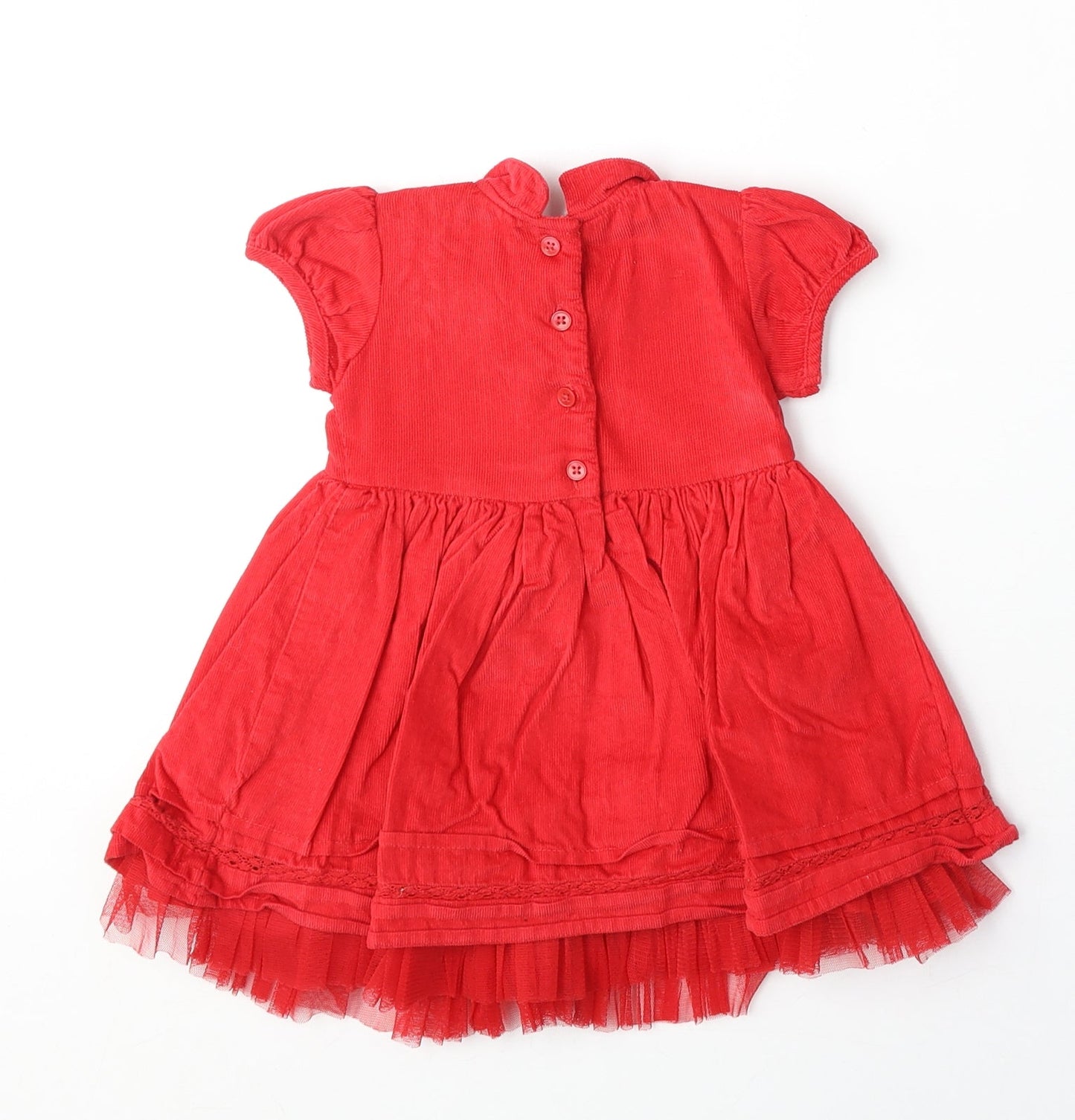 Marks and Spencer Girls Red Cotton A-Line Size 6-9 Months Collared Button