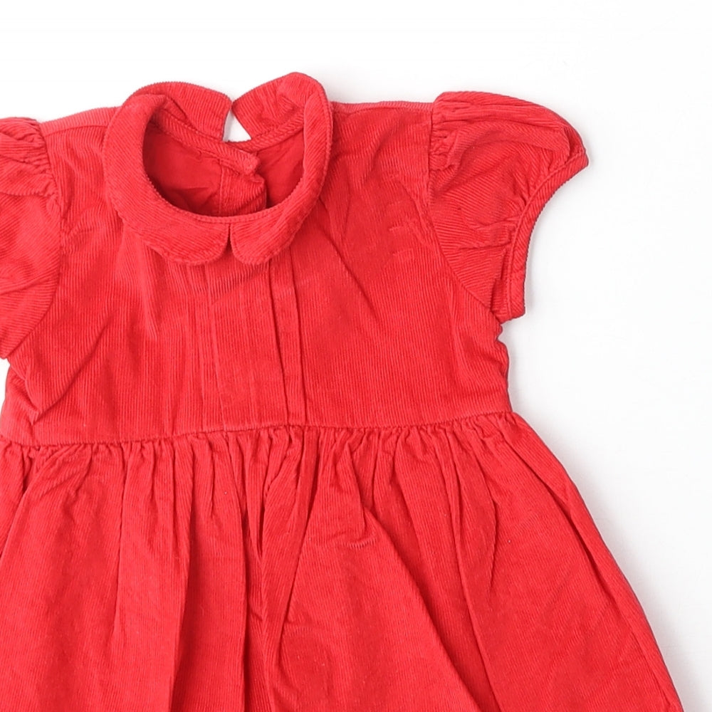 Marks and Spencer Girls Red Cotton A-Line Size 6-9 Months Collared Button