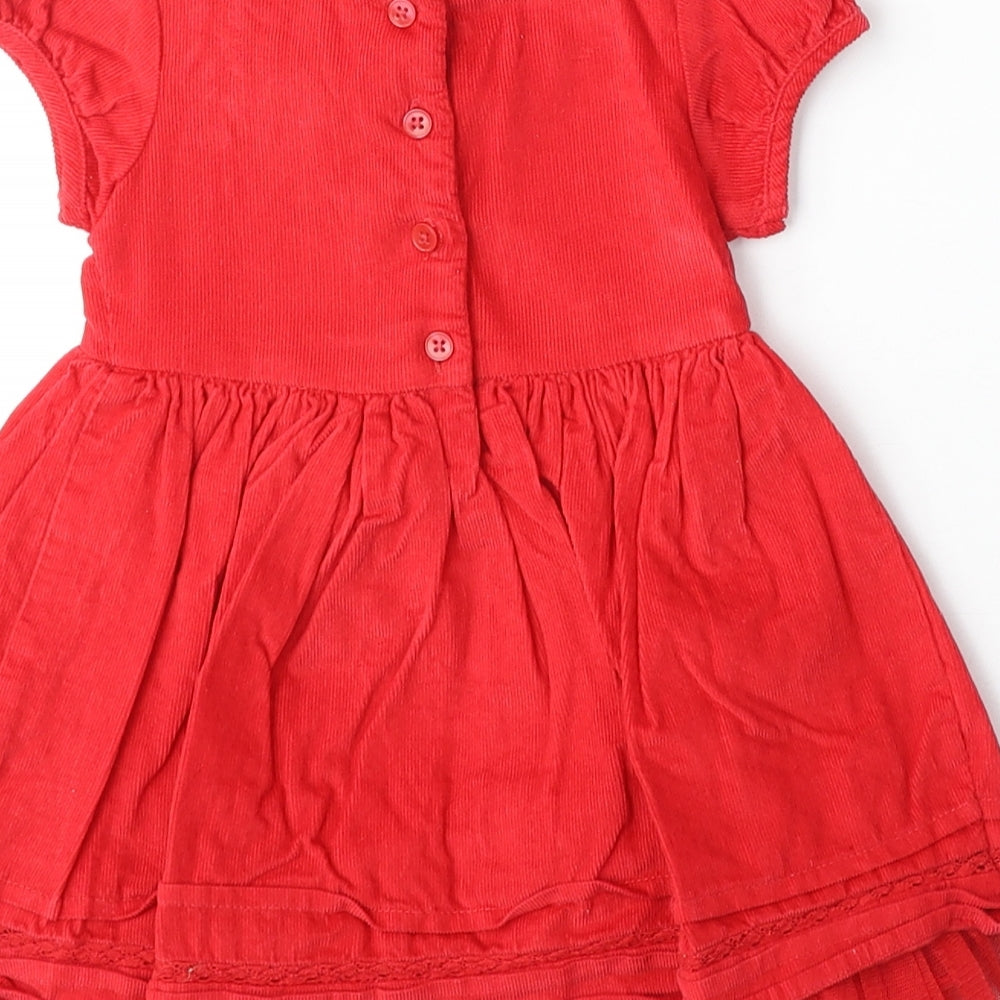 Marks and Spencer Girls Red Cotton A-Line Size 6-9 Months Collared Button