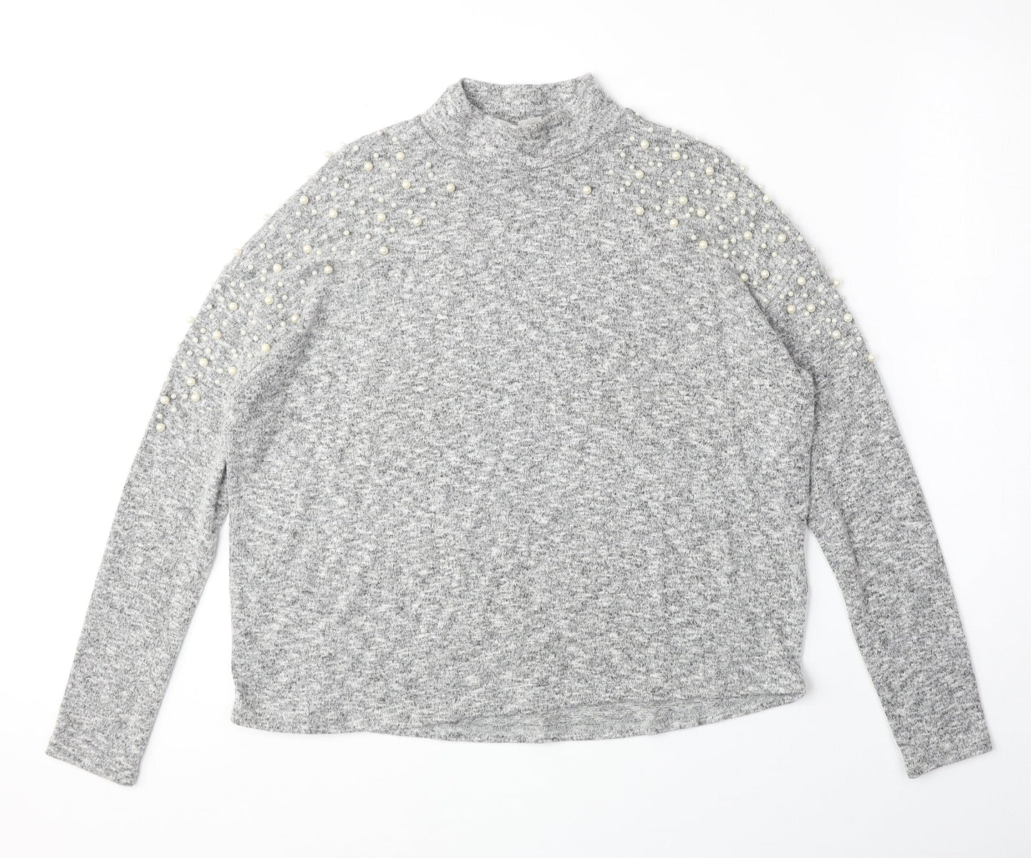 H&M Womens Grey Mock Neck Polyester Pullover Jumper Size S