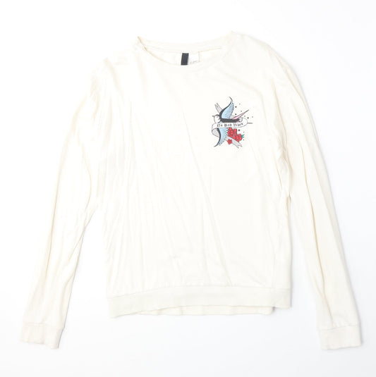 H&M Womens Beige 100% Cotton Pullover Sweatshirt Size S Pullover - No Bad Vibes