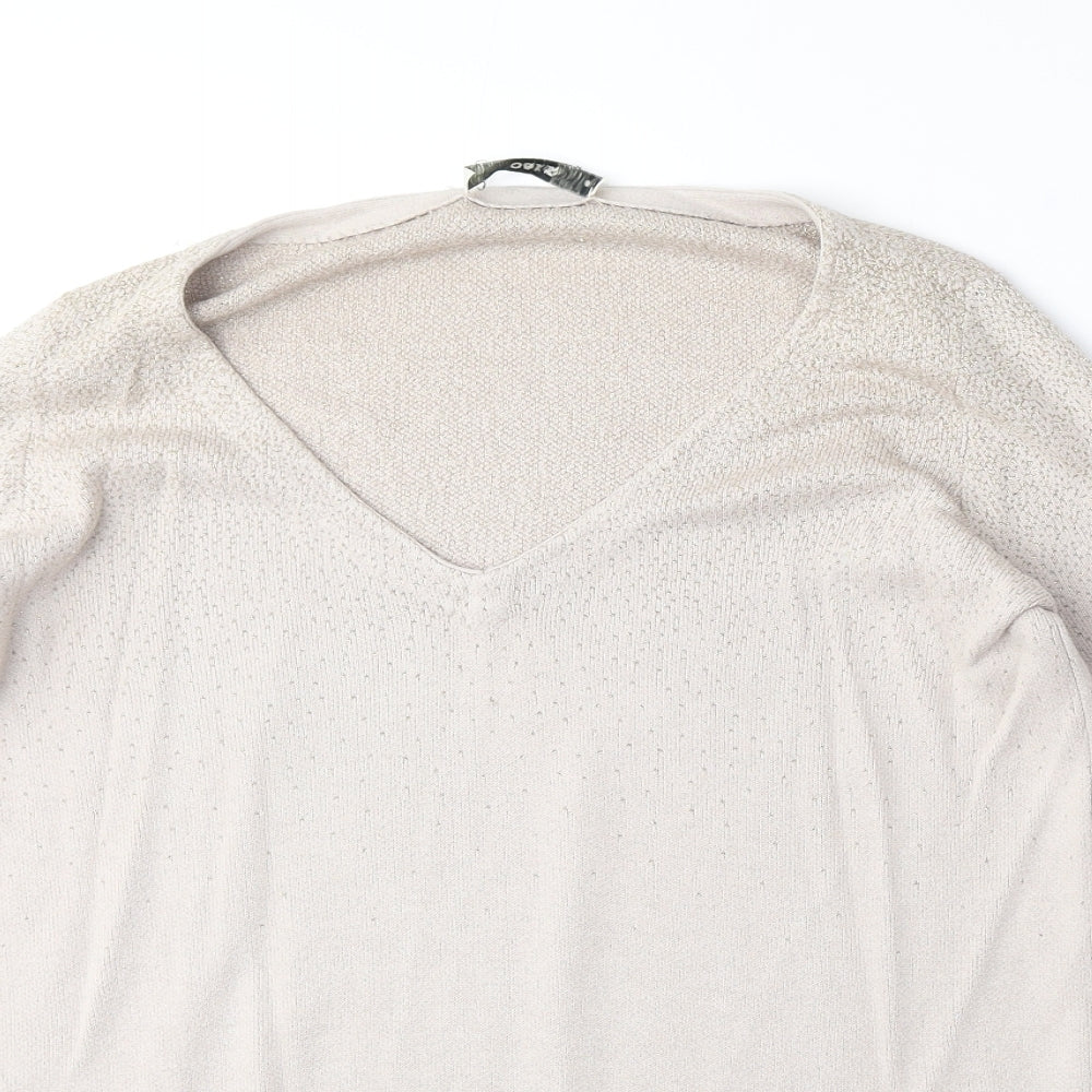 Oasis Womens Beige V-Neck Acrylic Pullover Jumper Size S