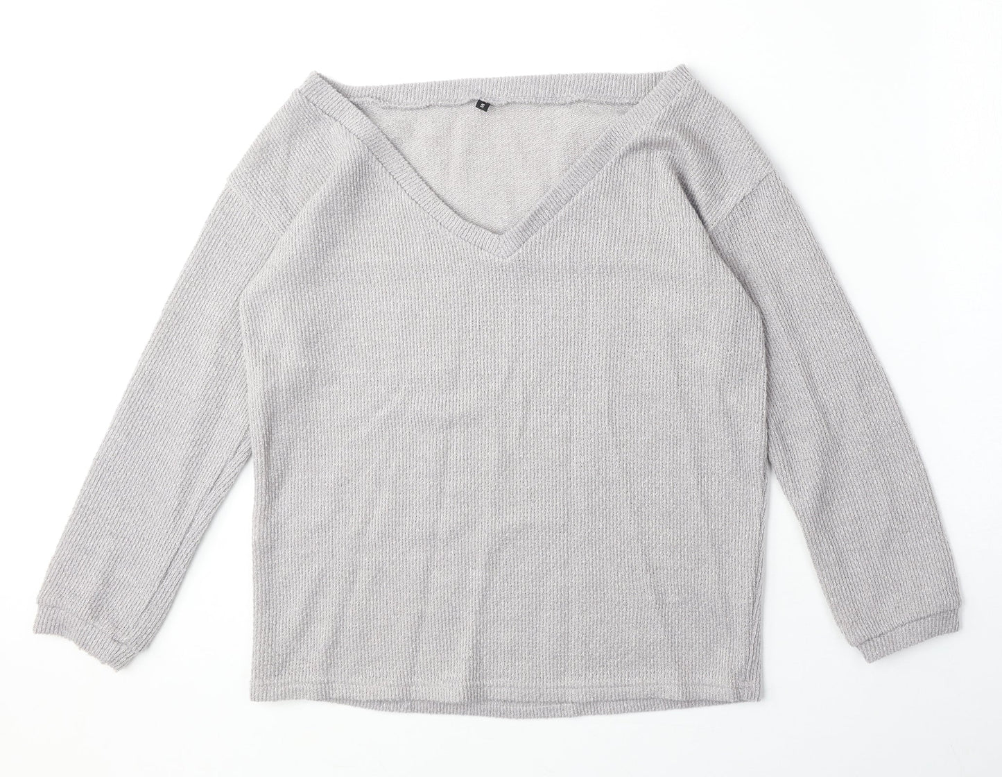 Preworn Womens Grey V-Neck Polyester Pullover Jumper Size S