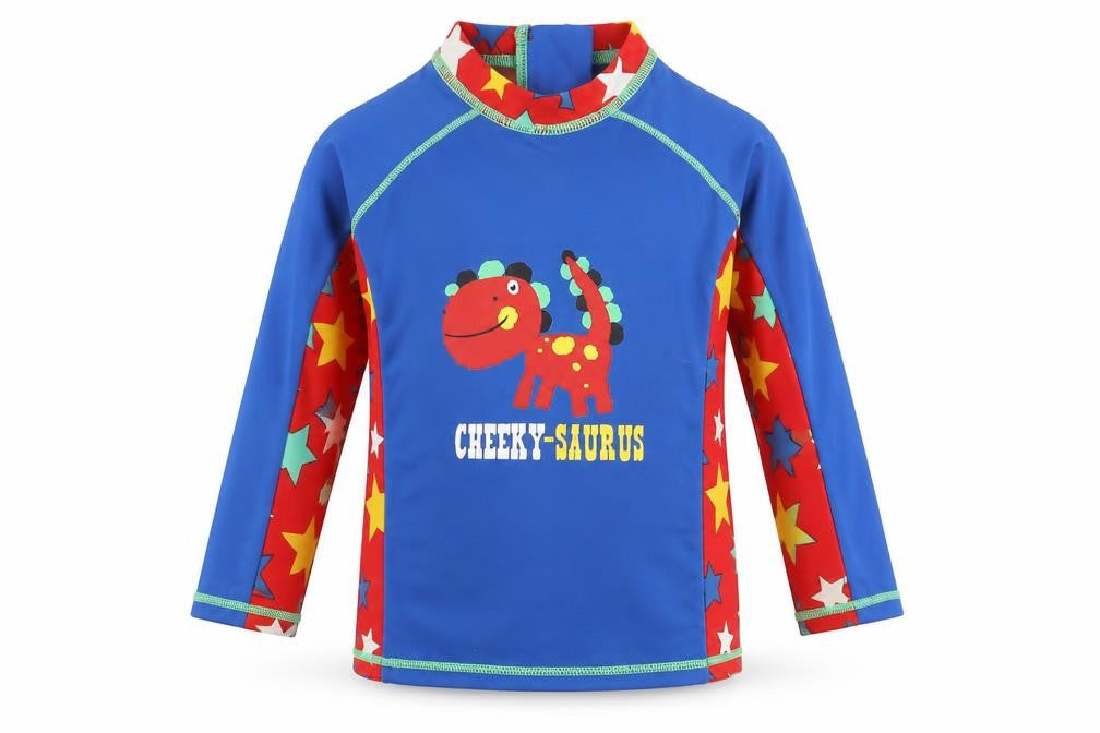 Marks and Spencer Boys Blue Geometric Polyamide Basic Blouse Size 12-18 Months Round Neck Zip - Dinosaur and Stars, Swim top