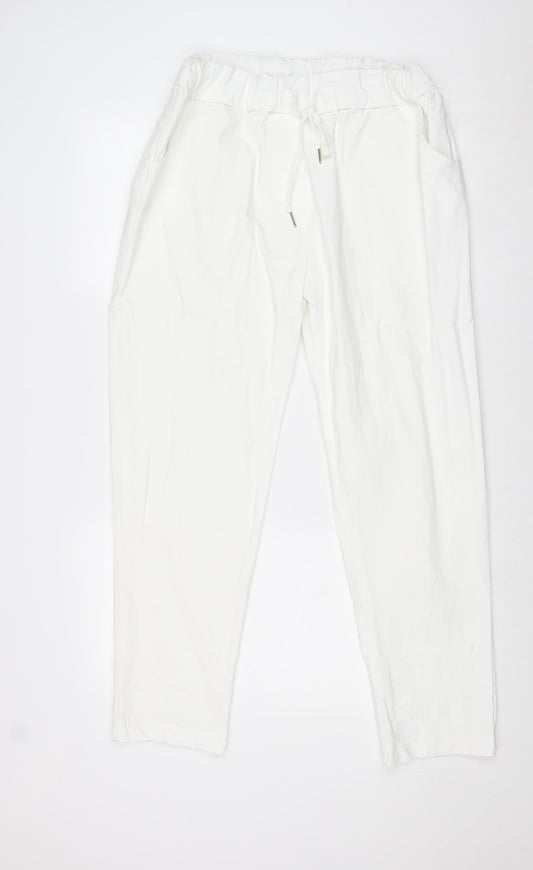 Preworn Womens White Viscose Trousers Size 3XL Regular Drawstring