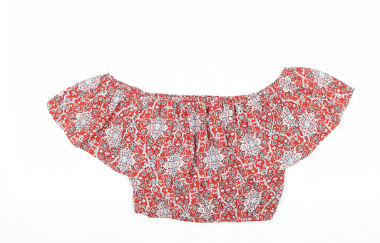 Hollister Womens Red Geometric Polyester Cropped Tank Size XS Off the Shoulder