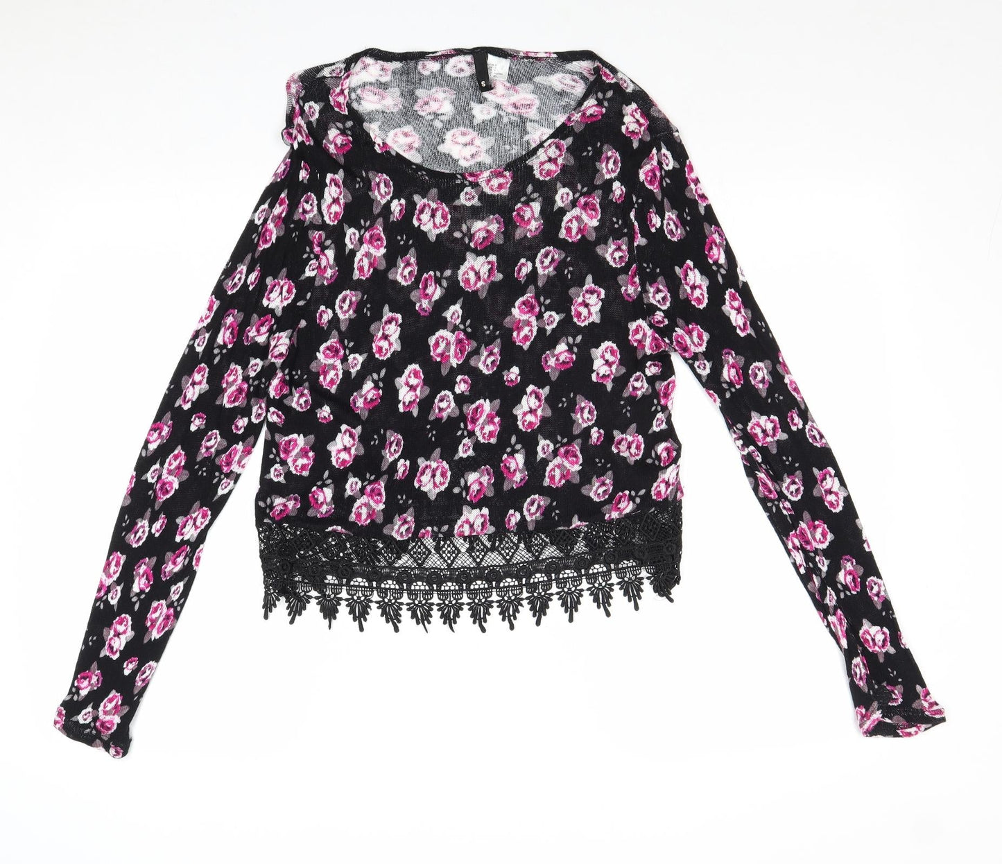 Divided by H&M Womens Black Scoop Neck Floral Viscose Pullover Jumper Size S